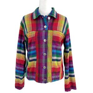Vintage Chico's Rainbow Stripe Colorful Lightweight Jacket Pockets size Small